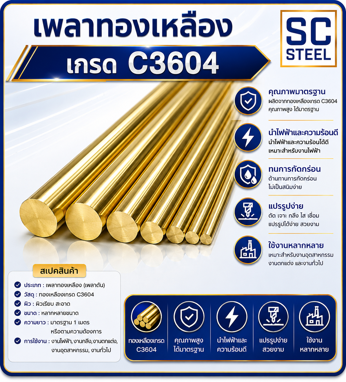 เพลาทองเหลือง C3604