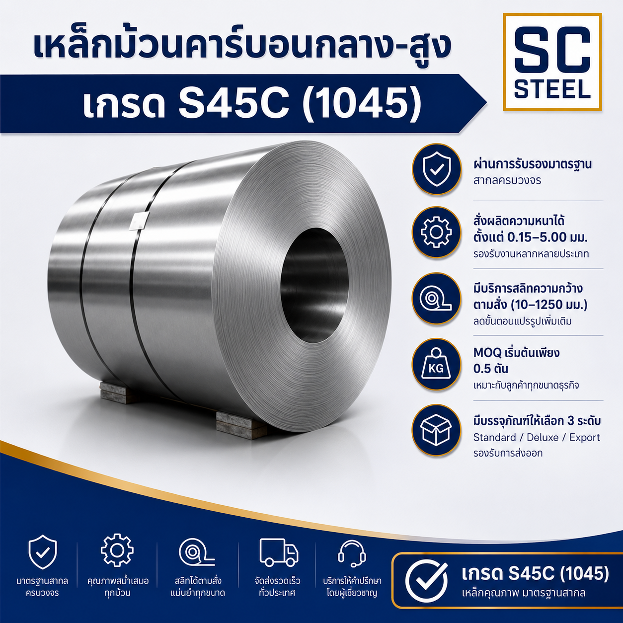 เหล็กม้วนคาร์บอนกลาง-สูง S45C (นำเข้าตามคำสั่งซื้อ) - เหล็กคอยล์ บางบอน
