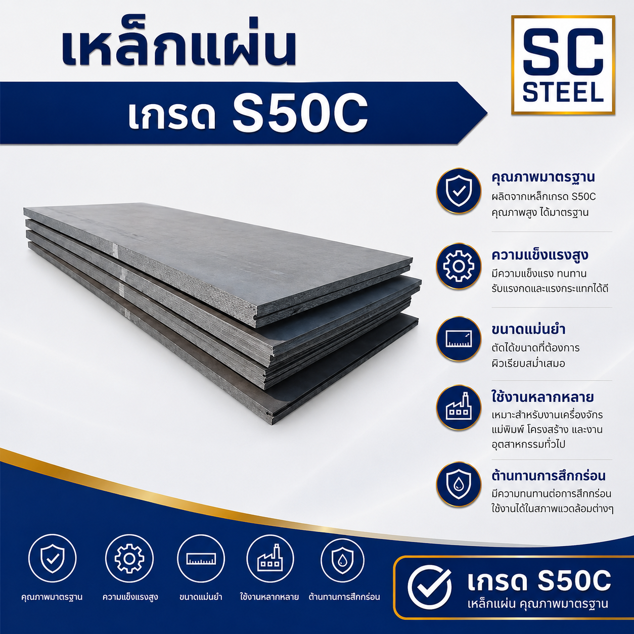 ภาพสินค้า เหล็กแผ่น S50C - Sermchai Steel