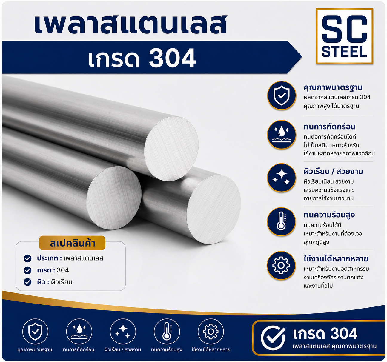 เพลาสแตนเลส 304 - สแตนเลส บางบอน