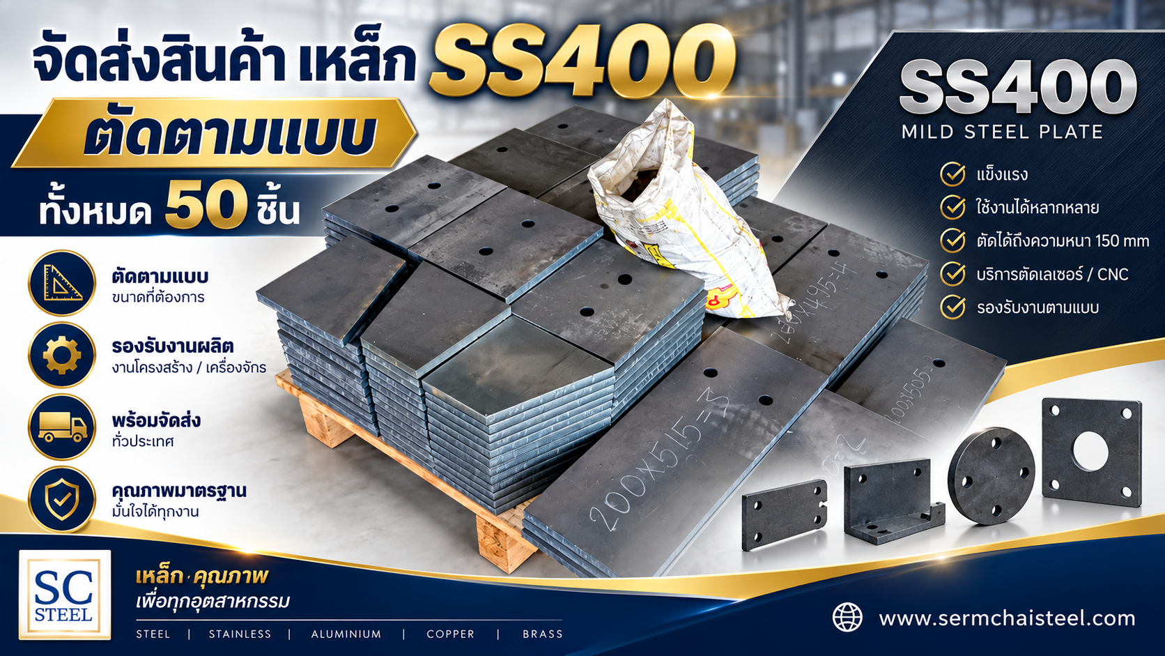ภาพหลักของผลงาน: จัดส่งเหล็ก SS400 ตัดตามแบบ จำนวน 50 ชิ้น